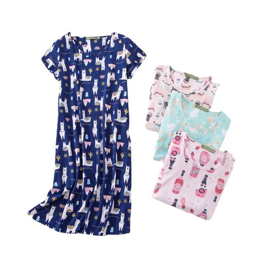 Summer Cotton Short Sleeve Cute Sleepwear Set Hooded Women's Thin Plus Size Women's Sleep Dress Homecoming Clothes
