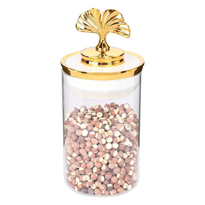 Lujo ligero hoja de ginkgo hogar alimentos té vidrio sellado tarro cocina a prueba de humedad productos secos grano sellado tarro