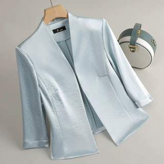 GDX1665醋酸缎面西装外套2025春季新款西服小个子短款小西服上衣