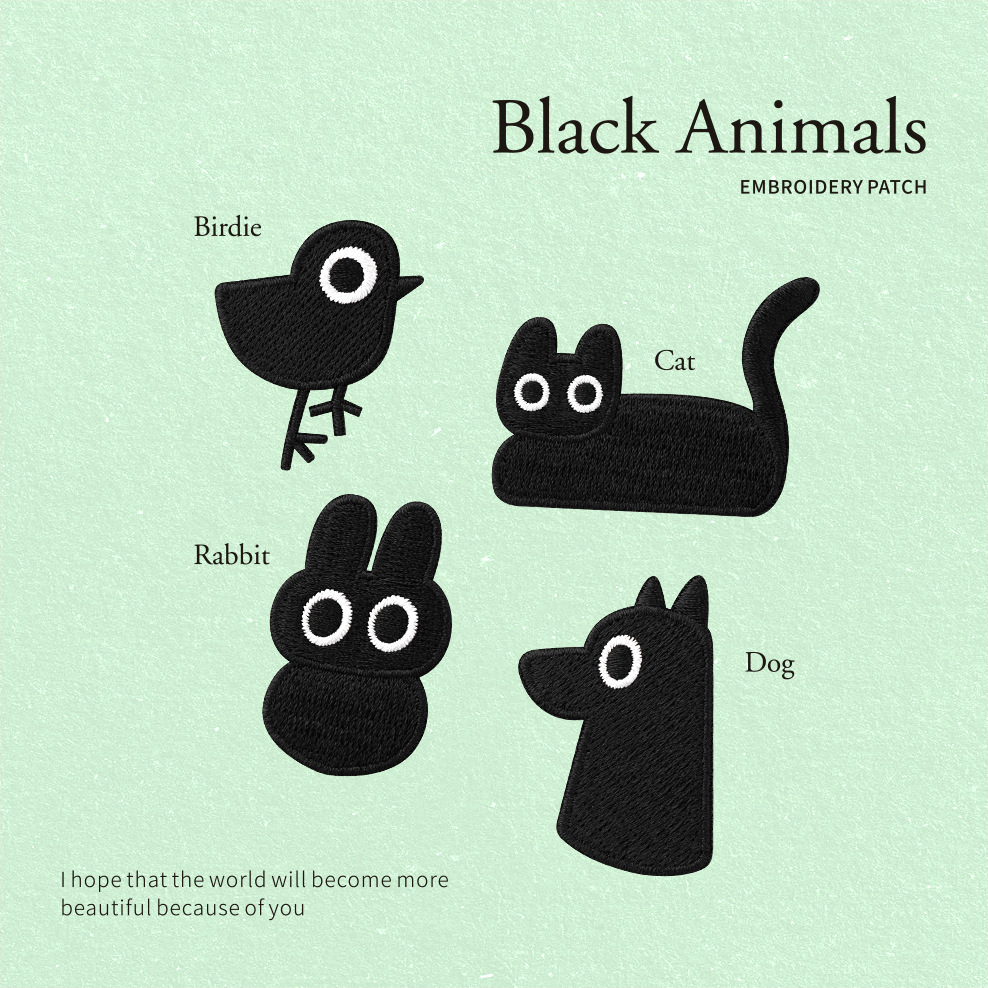 可爱黑色搞怪动物刺绣贴diy手机壳包包羽绒服装饰贴纸补丁贴布贴