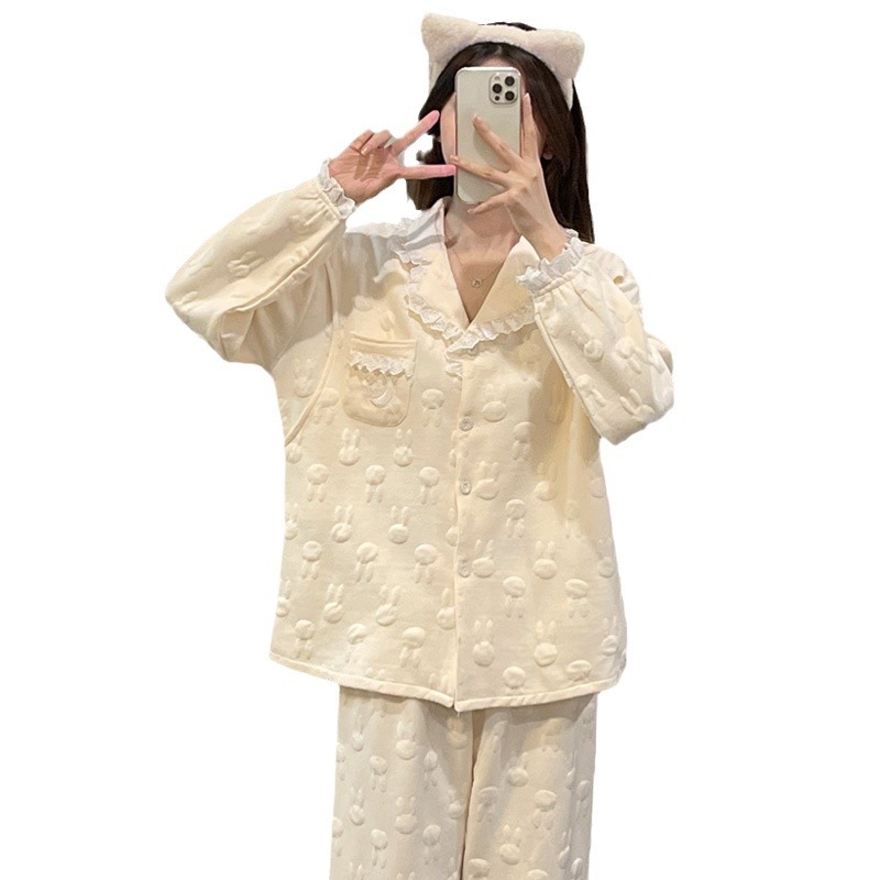 해피 월 가을, 겨울 샌드위치 코튼 출산 잠옷 달콤한 가디건 산모 모유 수유 의류 샌드위치 따뜻한 감금 옷