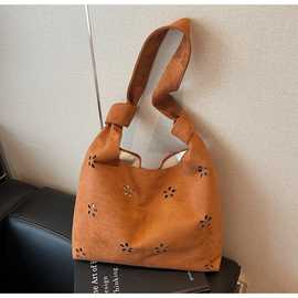 新款磨砂皮绒镂空大包包时尚欧韩高级洋气百搭大容量单肩包通勤包