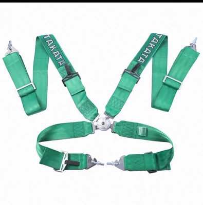 New TAKAT racing seatbelt for car modification, quick-release 3inch four/five-point gaming seatbelt (Car seat belt) - green-four-point-type