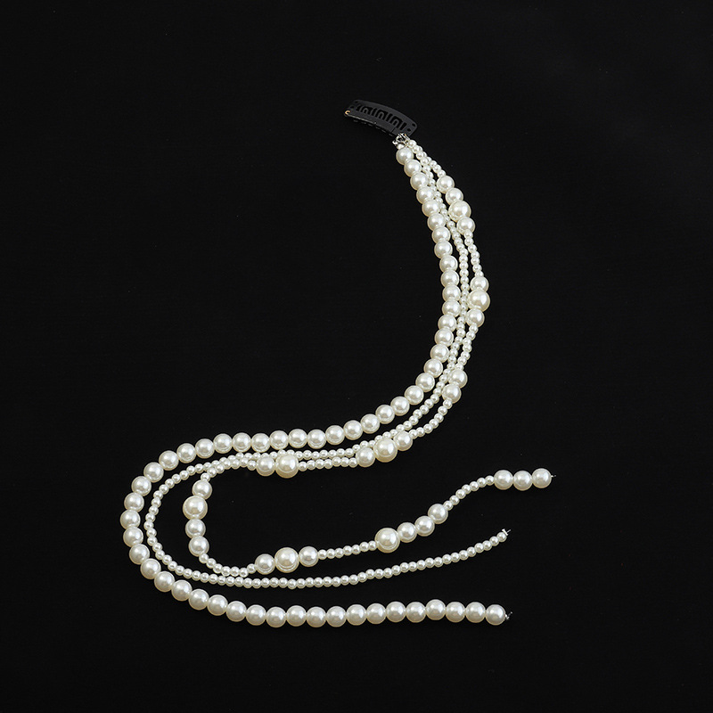 Korean Pearl Chain Cross Hairband display picture 3