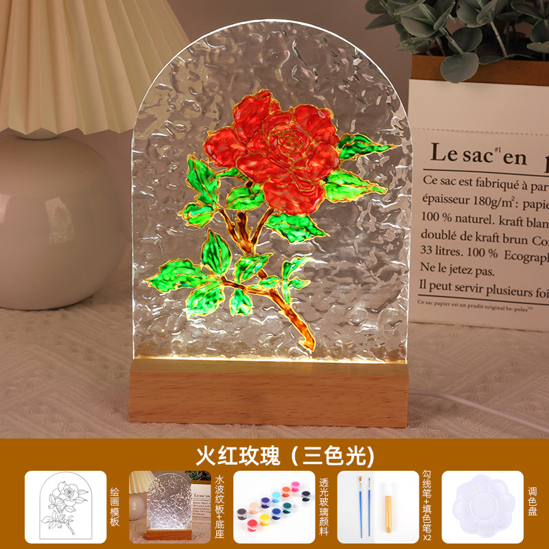 チューリップガラス絵画ナイトライト手作りDIY絵画材料パック水波紋アクリル板中秋節ギフト|undefined
