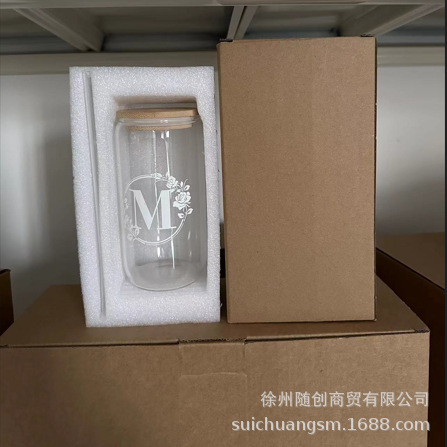 越境アマゾン デイジー柄カスタムプリント コーラストロー付きガラスカップ 母の日ギフトカップ 冷たい飲み物用カップ|undefined