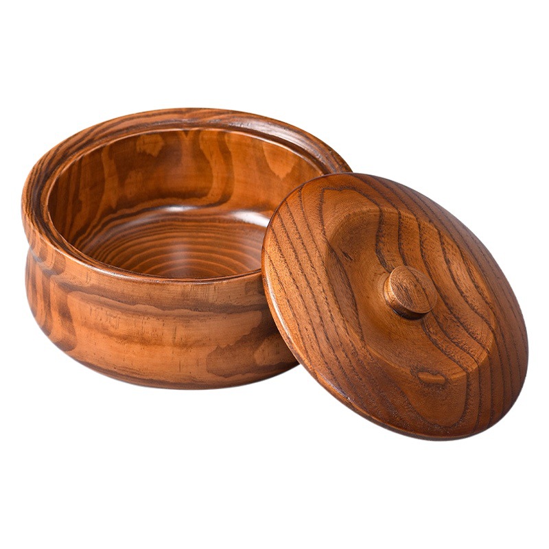 Fábrica Xizanga de madera maciza integrada con tapa hogar pastel de arroz blanco azúcar leche residuos Mongolia interior frito arroz mantequilla almacenamiento tazón de madera al por mayor