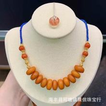 天然琥珀蜜蜡老蜡饼子吊坠蜡质饱满搭配青金石多宝链南红厂家批发