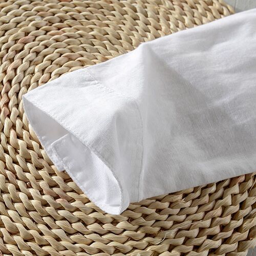 Breathable pure linen shirt, men's short-sleeved loose top, summer wear, thin lapel, white cotton and linen shirt