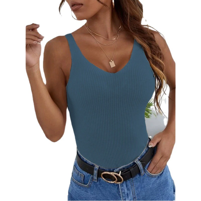 2023 Европейская и американская трансграничная Внешняя торговля Женский Новый однотонный вязаный жилет Amazon Wish, футболка без рукавов с V-образным вырезом