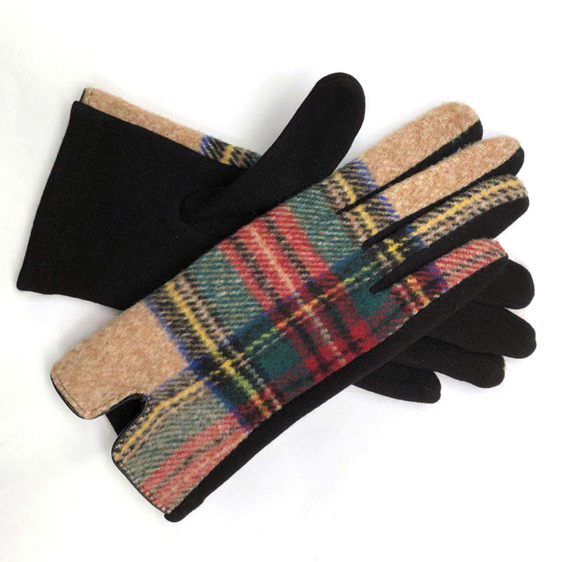 El otoño y el invierno de lana nueva escocesa simétrica a cuadros moda de comercio exterior guantes calientes guantes de montar a prueba de frío de las mujeres
