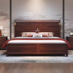 烏金木實木床現代簡約家用臥室1.8米雙人床新中式全實木儲物婚床