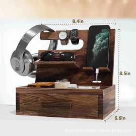 木质桌面手机支架简约家用懒人平板置物架杂物收纳盒耳机收纳盒