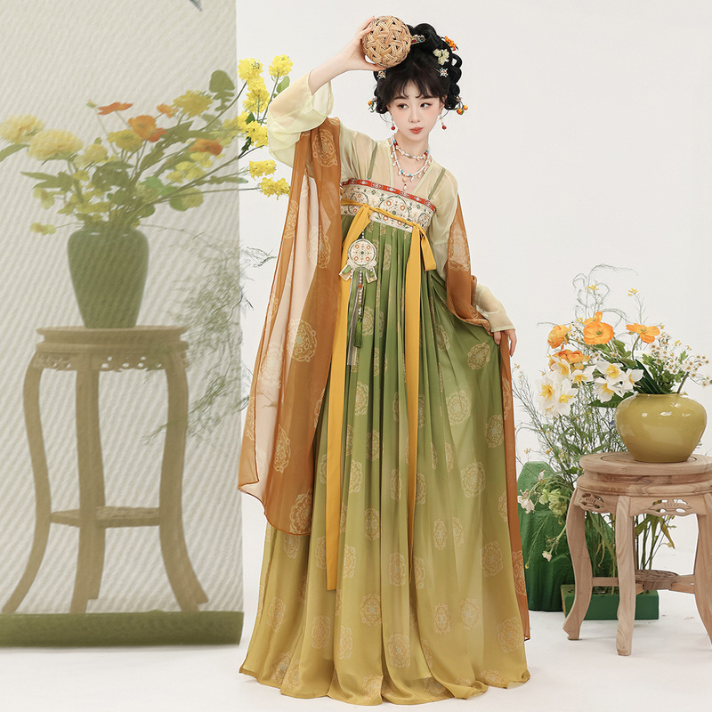 2026 Yimengge Original Changan Style Tang Dynasty Hanfu Women's Chinese Style Silk Robe Top and High-Waisted Skirt Set 9554