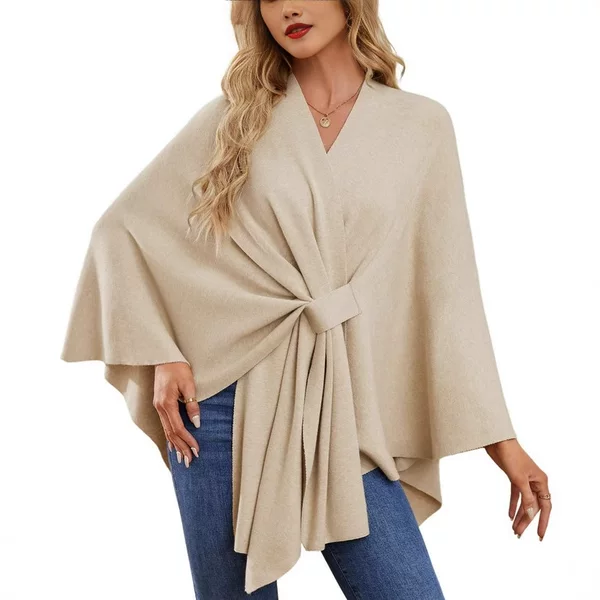 Spot 2024 Amazon Independent Station_Ladies Elegant One Piece Solid Color Soft Shawl Tops Cape Top