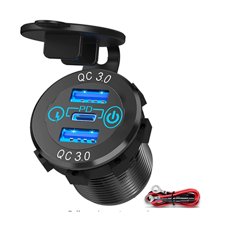 Adecuado para automóvil, automóvil, motocicleta, barco, cargador de automóvil modificado, enchufe USB, interfaz QC3.0 PD a prueba de agua