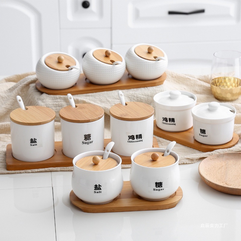 caja de condimento de cerámica doméstica, conjunto combinado de utensilios de cocina, tanque de condimento de sal salina