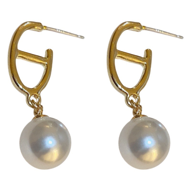 Pendientes largos geométricos incrustados en diamantes de plata de aguja de perlas de diseño de moda francesa pendientes de celebridades de Internet al por mayor para las mujeres