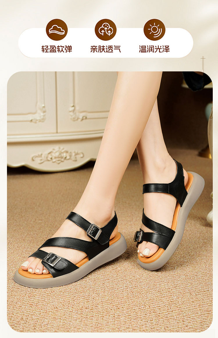 Sandal nữ quai ngang da thật đế dày mềm mại — Màu nâu chi tiết 19