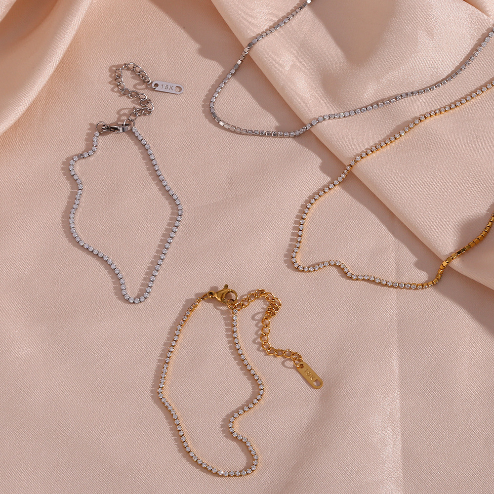 Simple Style Geometric Stainless Steel Necklace Plating Zircon Stainless Steel Necklaces