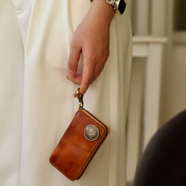 New Vintage Genuine Leather Key Pouch, Hand-Dyed Vegetable-Tanned Top-Layer Cowhide, Trendy Key Holder, Coin and Card Holder