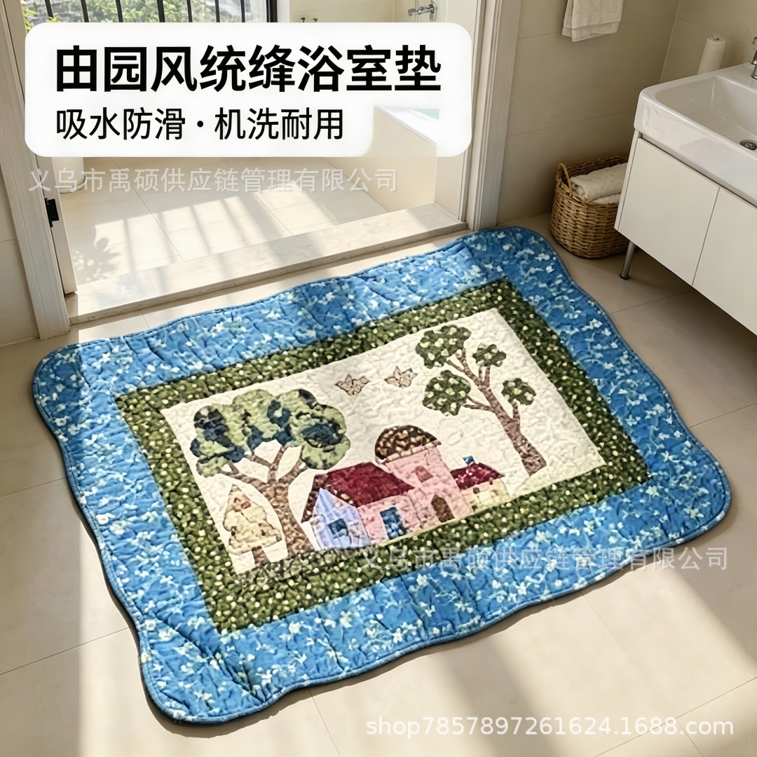 跨境防滑地垫门垫 卧室厨房拼布地垫地毯 卫生间浴室纯棉吸水脚垫