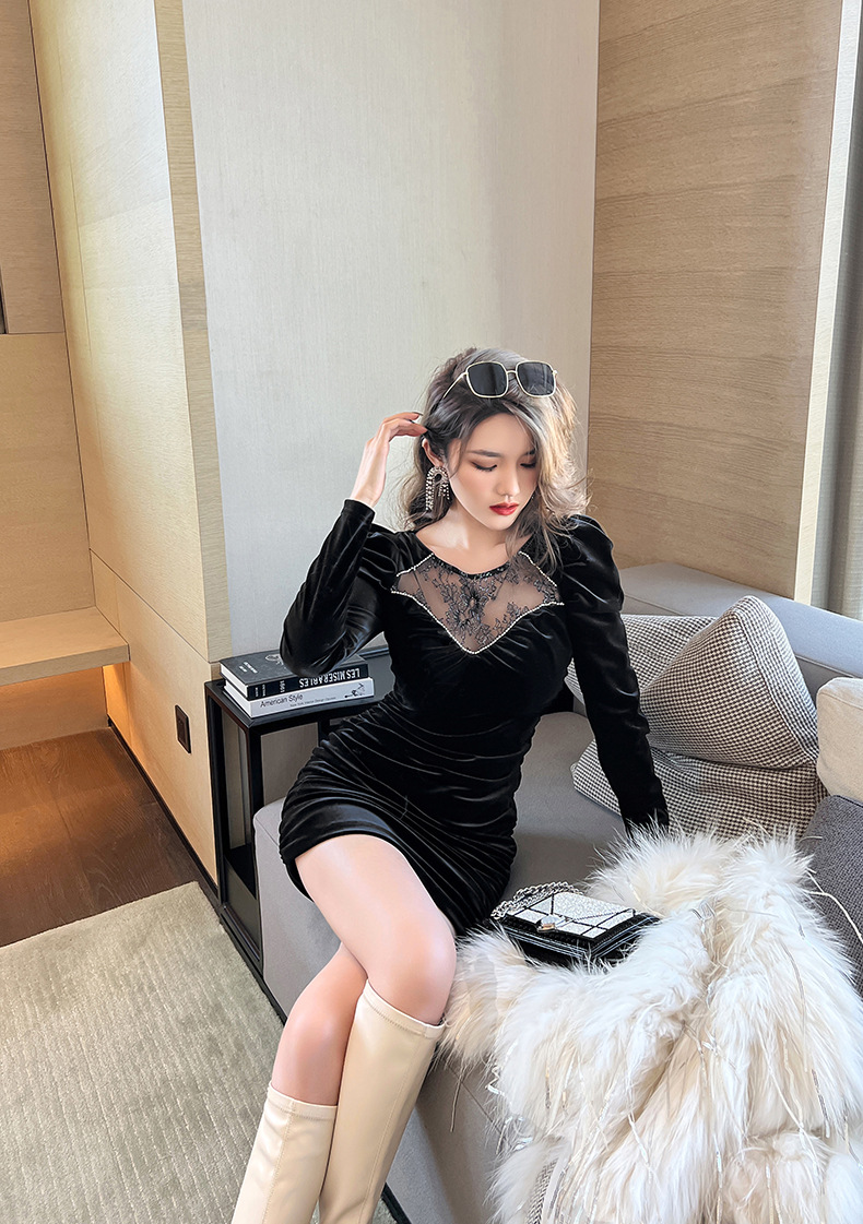 B7821 1120K VÁY ĐẦM LIỀN THÂN NỮ CHOTDNG LƯỚI MỎNG MÙA XUÂN THU ĐÔNG THỜI TRANG NỮ REN G04 SẢN PHẨM MỚI
