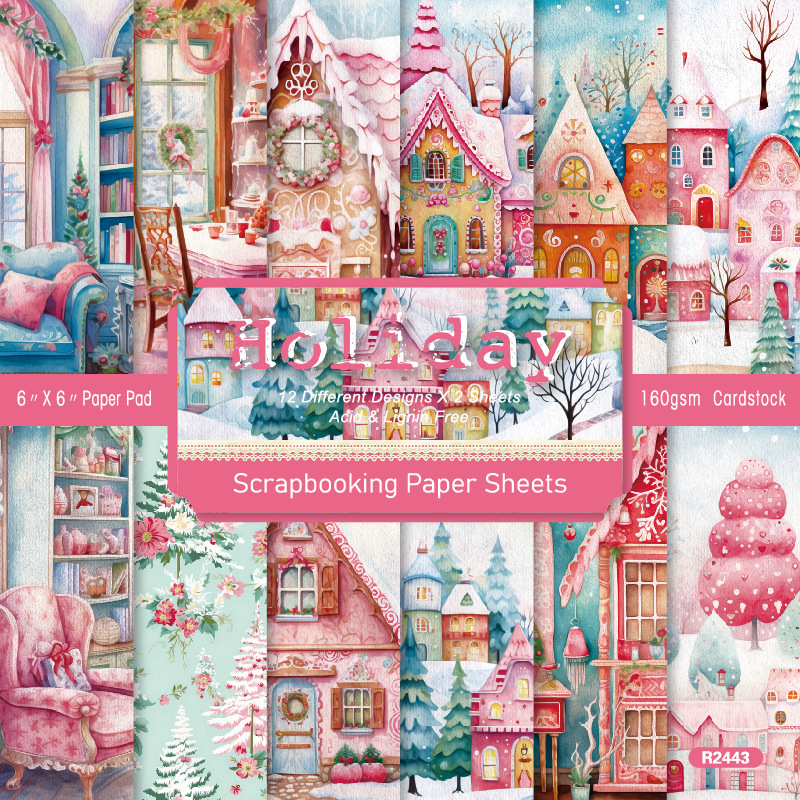♔ DIYフォトアルバムスクラップブック紙ハンドブック素材紙12枚半分背景紙6inchパターン紙|undefined