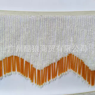 15CM宽金色珠管吊珠波浪齿形流苏灯罩布边串珠珠子装饰不掉色花边