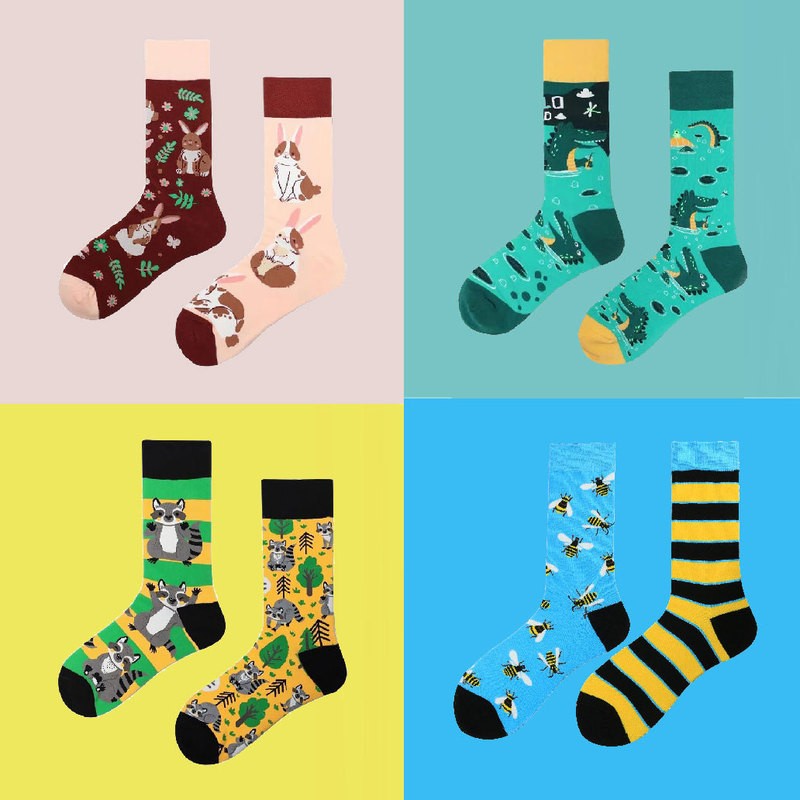 Amazon cross-border AB personality cartoon tide socks rabbit bee tiger crocodile socks men and women all-match animal socks