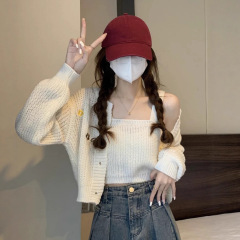 花朵刺绣针织开衫毛衣吊带两件套女2025秋冬新款显瘦外套甜辣上衣