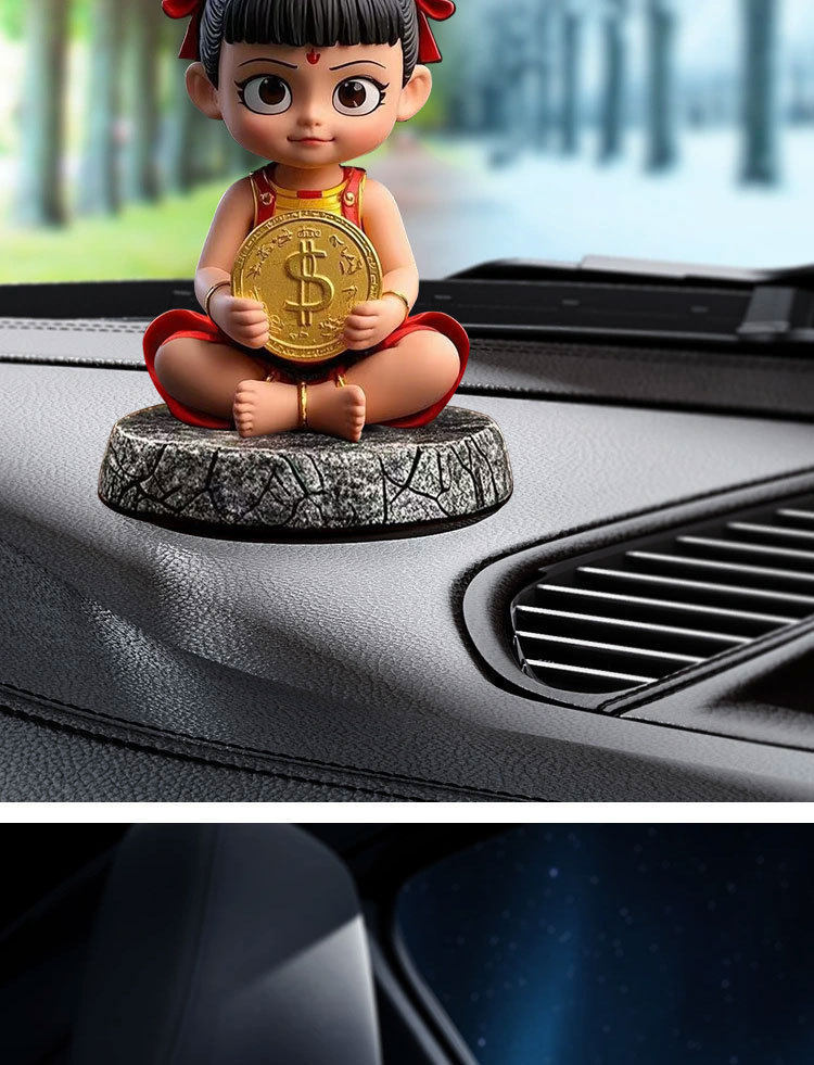 Car Dashboard Interior Decoration Nezha and Ao Bing Bobblehead Figures Nezha: the Magic Child Desktop Ornaments