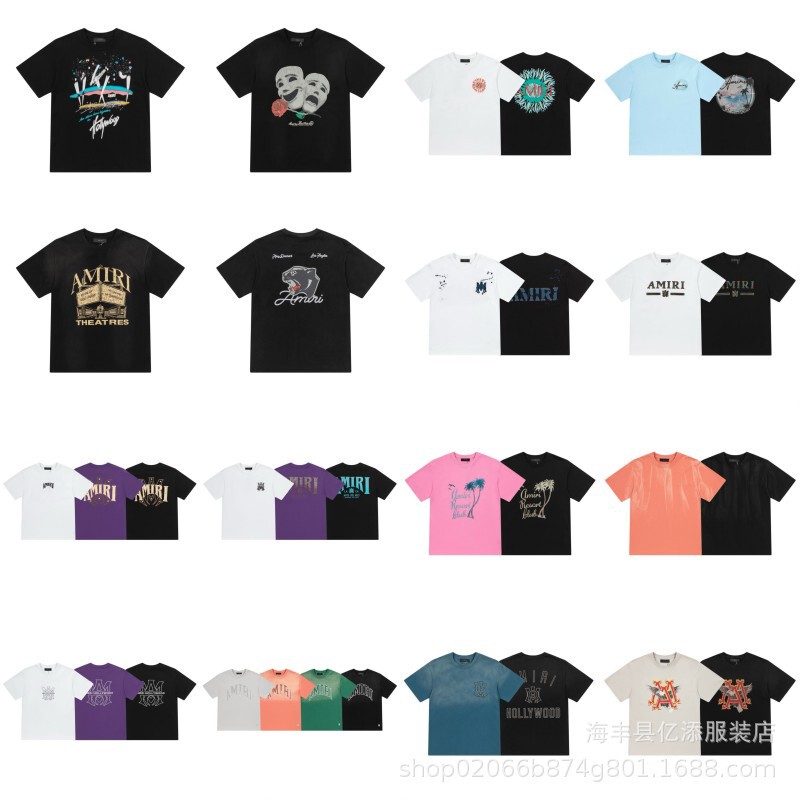 Cross-Border Trendy Brand High-End Version Amiri Flow Paint Graffiti Lettering Starry Sky Classic Logo Print Short-Sleeve T-Shirt Cross-Border Trendy Brand High-End Version Amiri Flow Paint Graffiti Lettering Starry Sky Classic Logo Print Short-Sleeve T-Shirt