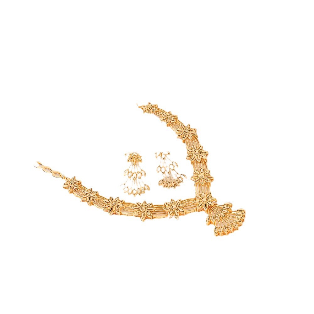 Opciones transfronterizas europeas y estadounidenses de pendientes collares joyas set joyas de mujer joyas de orejas dos piezas set hermosa joyas de moda de Oriente Medio image 6