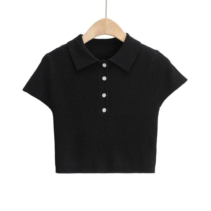 new polo collar knitted short-sleeved T-shirt  NSAC37401