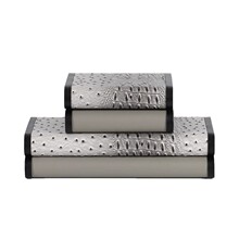 现代意式极简轻奢鳄鱼纹灰色皮革收纳盒摆件书房桌面家居装饰摆件