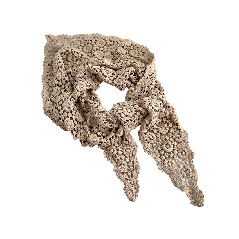Pañuelo triangular de color sólido hueco de estilo coreano para mujer, turbante de ganchillo hecho a mano francés, bufanda decorativa de viaje para primavera y verano