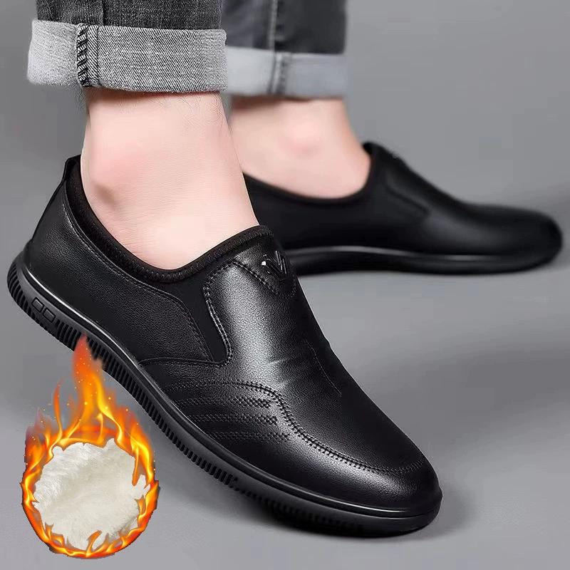 2024 Осенняя Новая мужская кожаная обувь, деловая ленивая мужская обувь, Винтажная обувь среднего возраста с мягкой подошвой, удобная обувь для вождения, хлопковая обувь