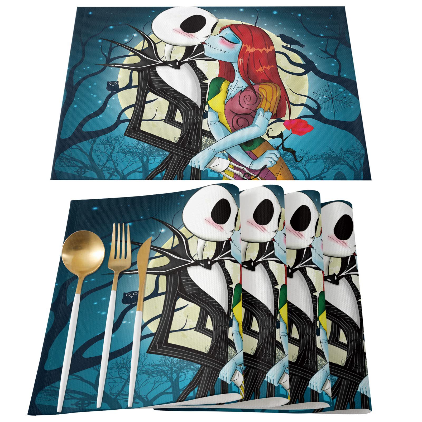 Halloween placemat Navidad noche horror Lino impreso Montaña Rusa occidental restaurante vacaciones decoración del hogar lavable