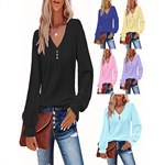 2025跨境女装现货欧美新款女式V领T恤春秋镂空休闲褶皱袖上衣独立