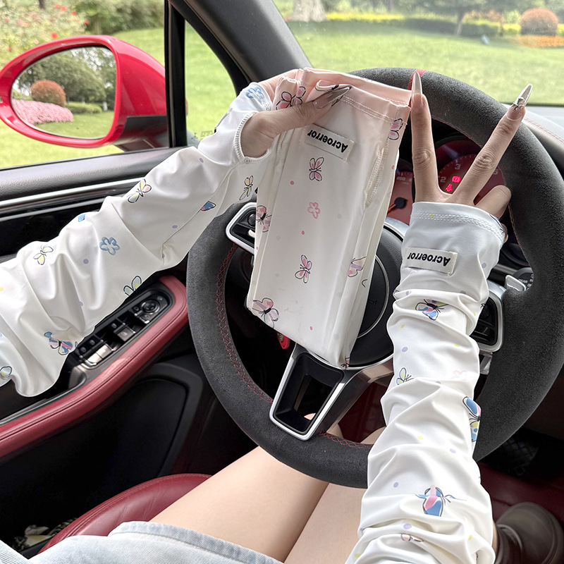 Lindas mangas de protección solar de seda de hielo de mariposa degradada, guantes anti-UV para mujer, ciclismo de verano, protección para los brazos, mangas de hielo