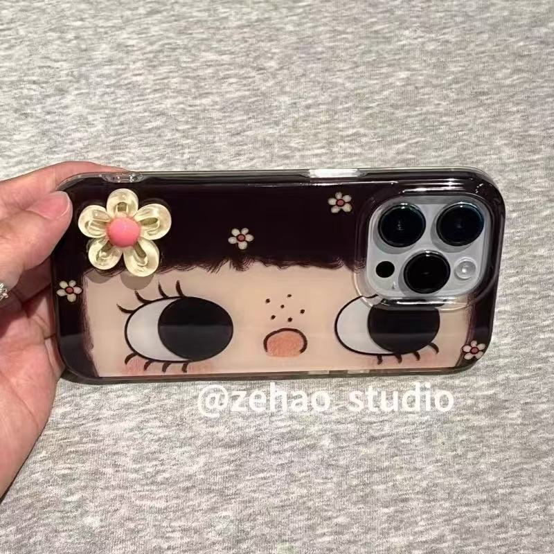 可爱长睫毛齐刘海花花女孩适用iPhone16promax苹果15手机壳14pro|undefined