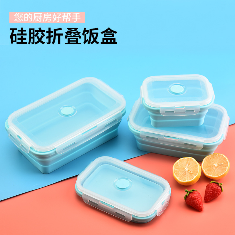 Caja de almuerzo de silicona plegable caja de almacenamiento portátil caja de microondas caja de picnic caja de plástico caja de comedor cuadrada al por mayor