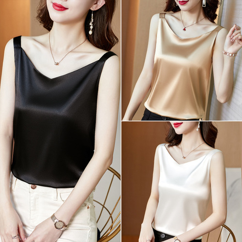 Summer V-neck camisole women's ice silk satin outer sleeveless top with small suit and inner bottoming shirt