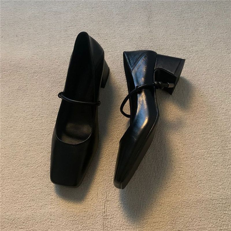 Soft leather comfortable retro square-toed high-heeled Mary Jane shoes with a single strap, suitable for commuting, shallow French-style chunky heel single shoes Soft leather comfortable retro square-toed high-heeled Mary Jane shoes with a single strap, suitable for commuting, shallow French-style chunky heel single shoes