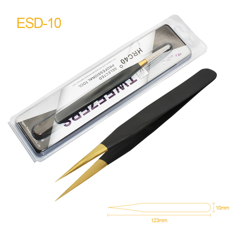Pinzas de acero inoxidable para manualidades, pinzas puntiagudas para decoración de uñas, pestañas postizas, herramienta antiestática ESD-15 para bisutería.