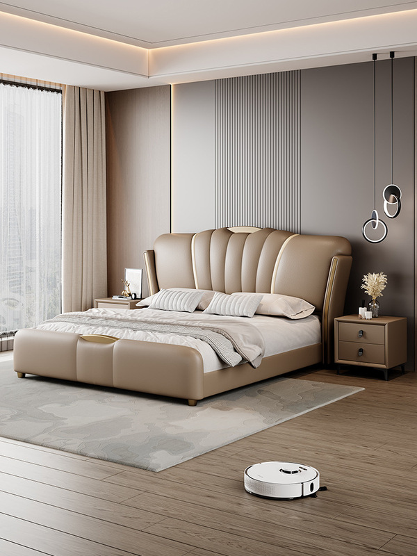 Light Luxury Leather Bed. 1.8m Double Master Bedroom King Bed 2025 New Classy Elegant 1.5m Solid Wood Bed Light Luxury Leather Bed. 1.8m Double Master Bedroom King Bed 2025 New Classy Elegant 1.5m Solid Wood Bed