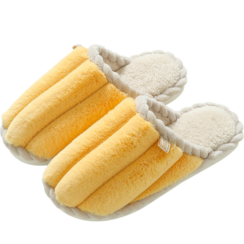 Zapatillas masculinas de otoño y invierno interior antideslizante suave de peluche caliente pareja zapatillas de algodón mujer pareja color caramelo