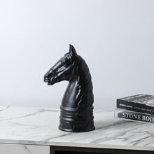 黑色树脂马头战马马头马术主体雕塑摆件家居样板间客厅书房装饰品