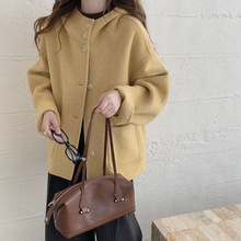 韩国中长款双面羊毛大衣2025秋冬新款韩系糖果色连帽羊毛外套女